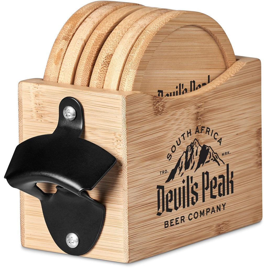 Okiyo Kanpai Bamboo Coaster & Bottle Opener Set